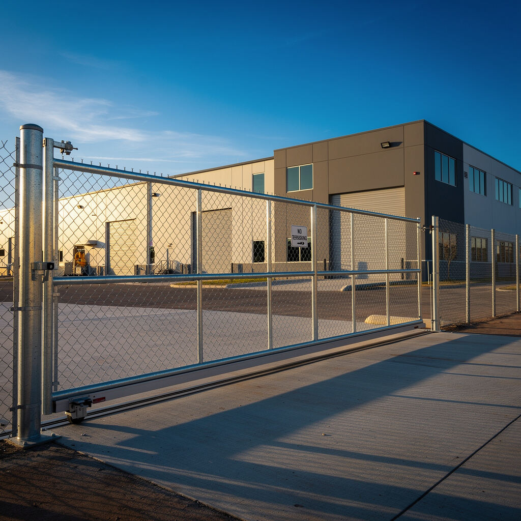 Commercial chain link security gate installation in Conroe TX