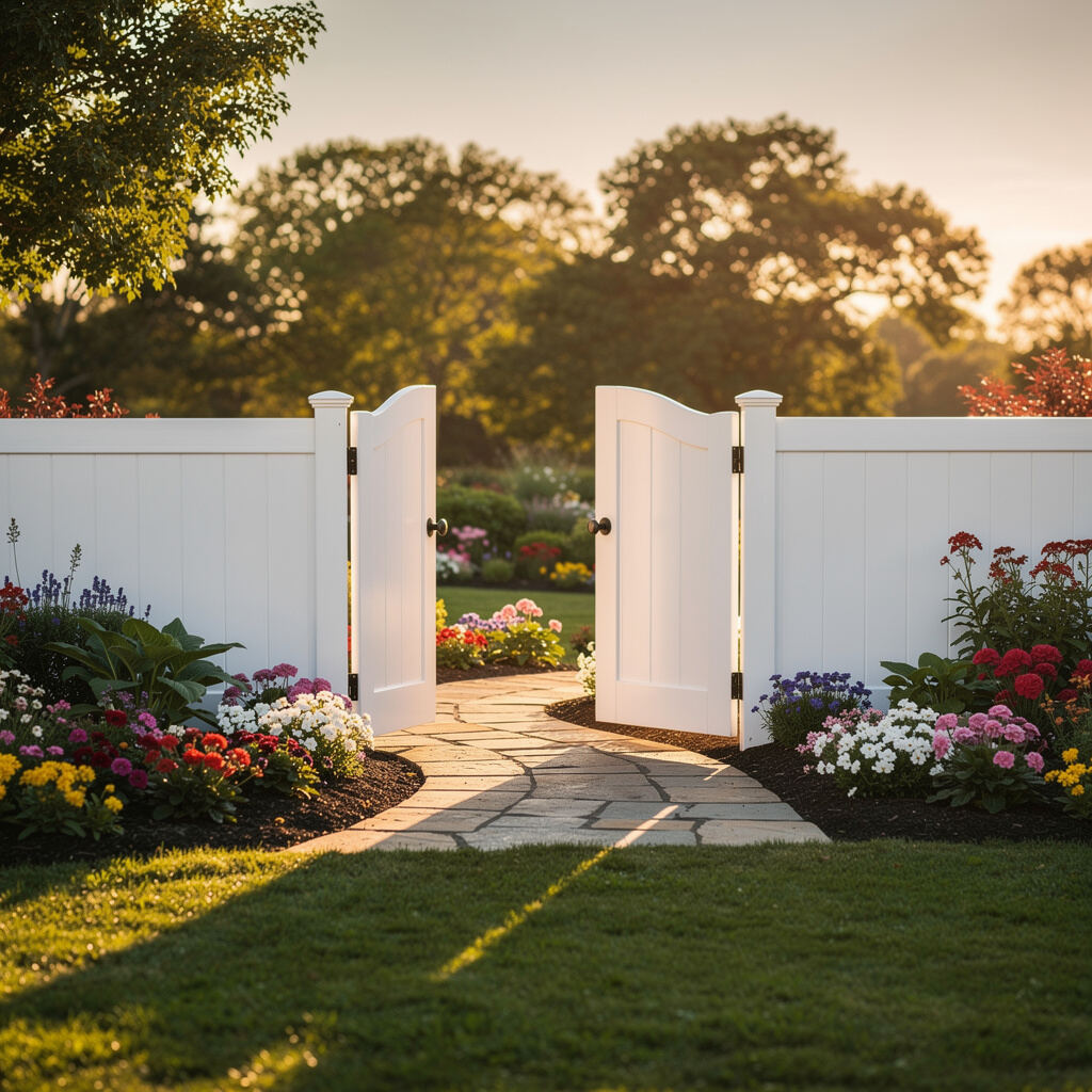 White vinyl fence gate in a Panorama Village TX yard
